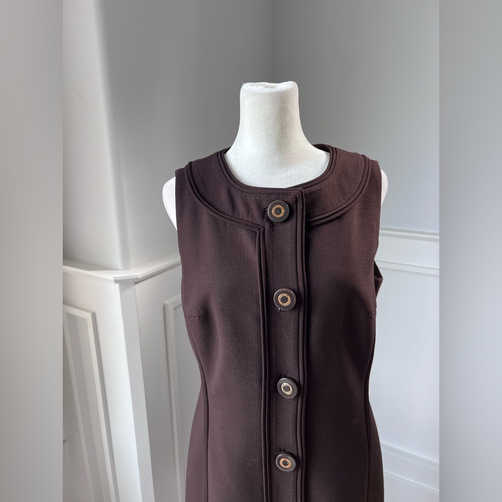 Tory Burch Dark Brown Sleeveless Button-Front Midi Dress - Picture 2 of 14